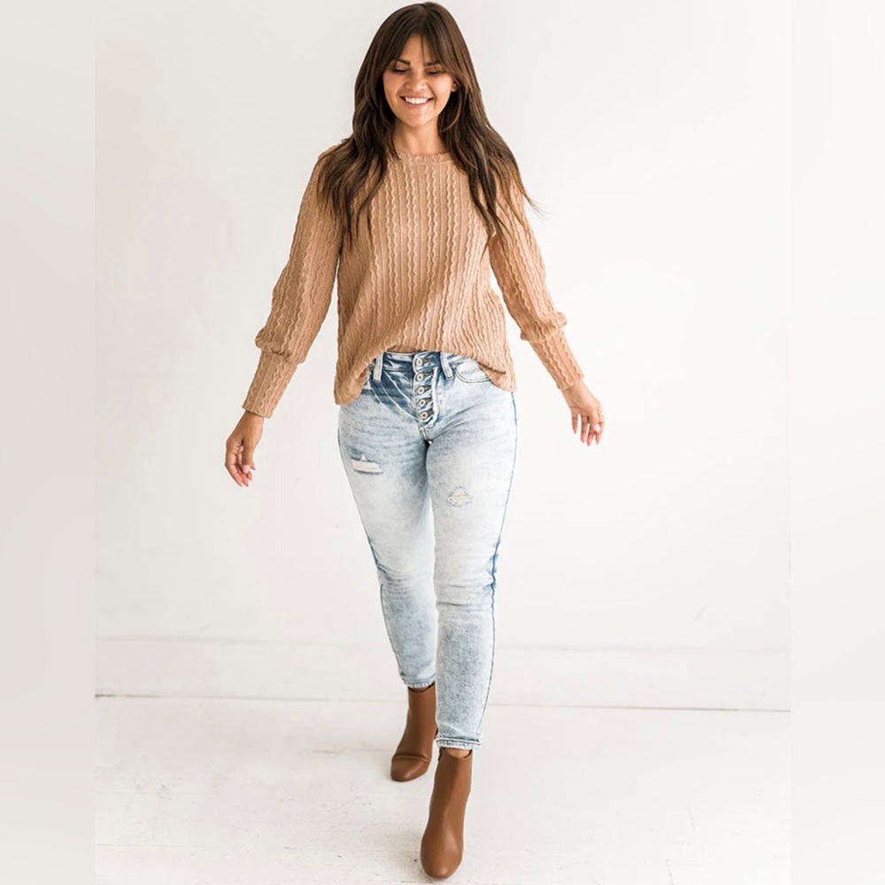 HAYDEN Los Angeles. Lacey sweater in Taupe. Size: Small.